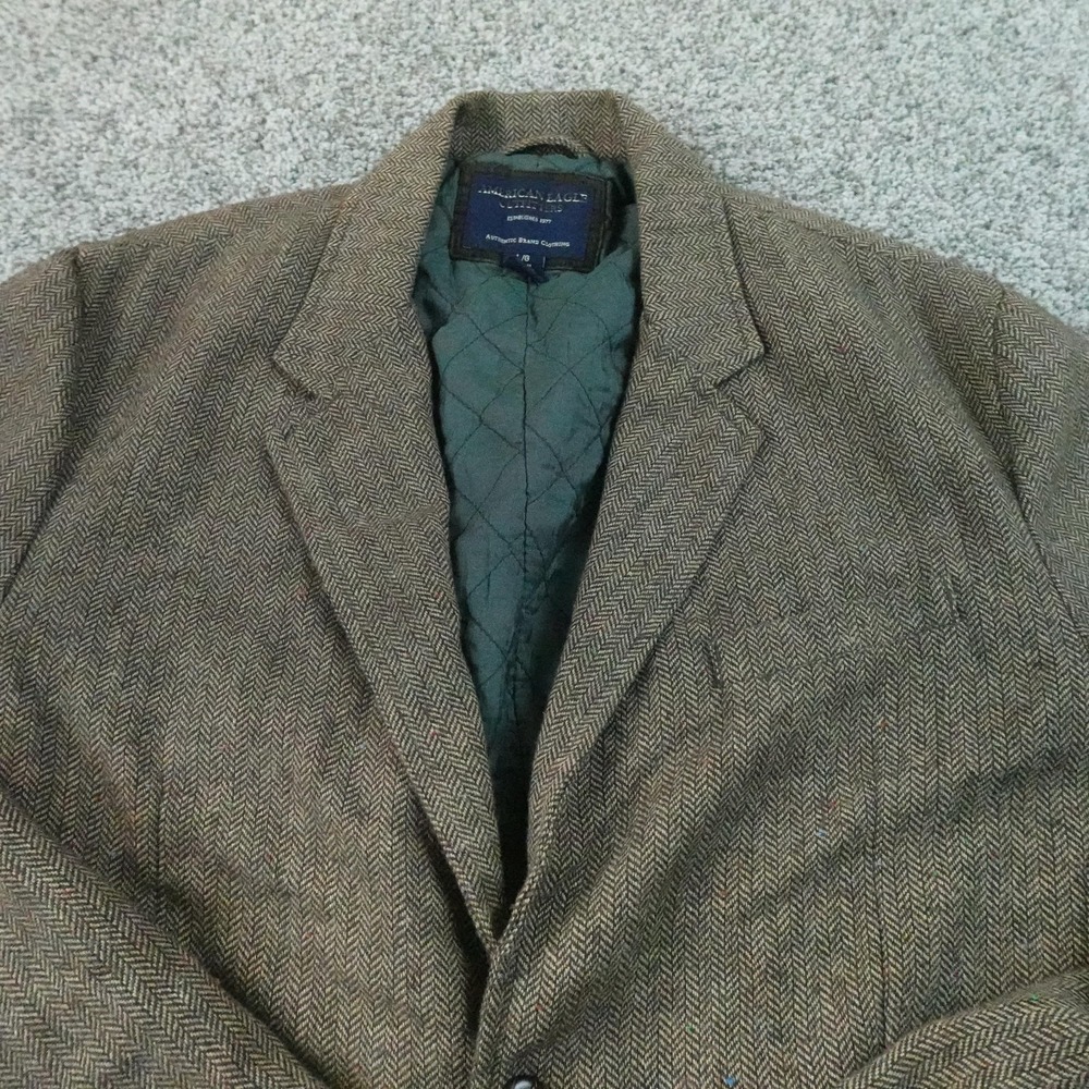 American Eagle Blazer Mens L Brown Speckled Herringbone Tweed Sport Coat Jacket